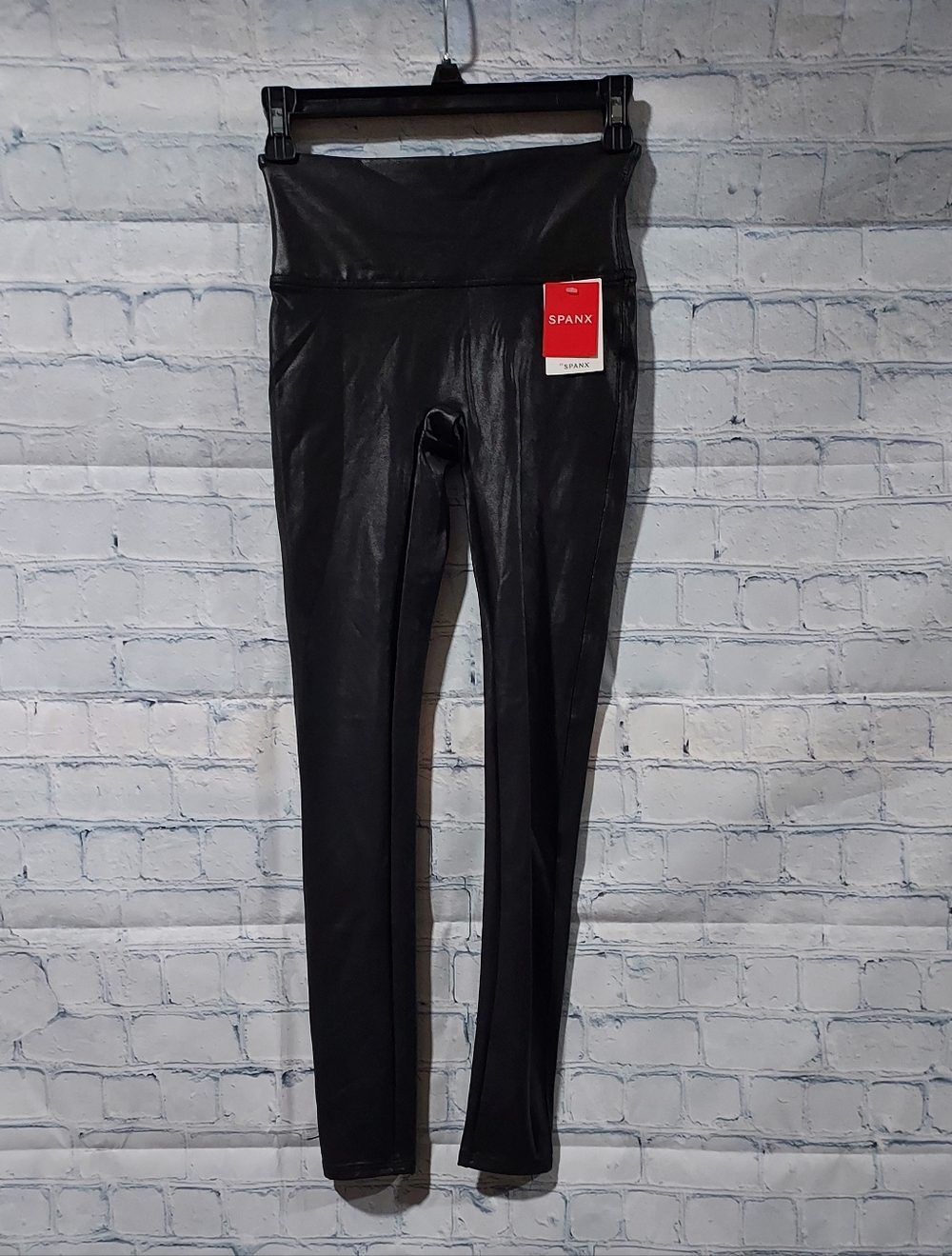 Spanx Faux Leather Leggings Womens Small Shapewear Black Pull On NEW